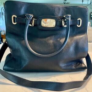 Michael Kors Hamilton Black Pebble Leather Shoulder Bag Purse